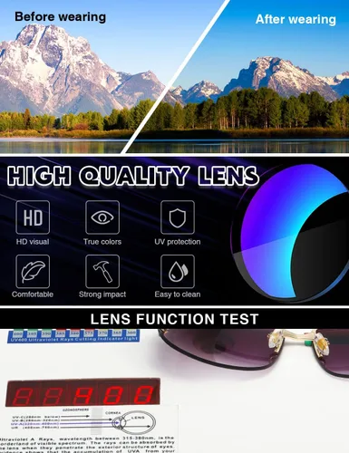 Vista 7 de MASDUN Elegantes gafas de sol rectangulares sin marco sin marco para mujer rodeadas de diseñador de moda para hombres