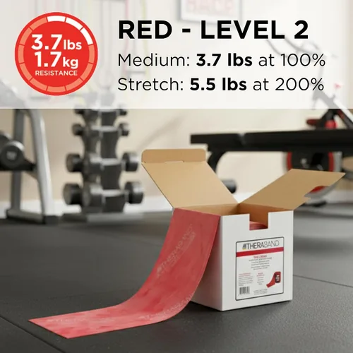 Vista 3 de THERABAND Resistance Band Red, Medium, 25-Yd Roll, Latex-Free Elastic Exercise Band for Physical Therapy, Yoga, Pilates, Stretching, Home Workouts