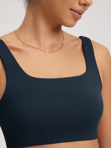 Vista 5 de ODODOS Brasier deportivo de cuello cuadrado para mujer, sin varillas, sin relleno, para yoga, entrenamiento, ombligueras