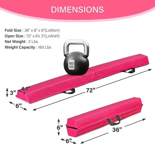 Vista 5 de Viga de equilibrio plegable de 6 pies/9 pies, viga de gimnasia extra firme con espuma antideslizante en la parte inferior, equipo para entrenamiento