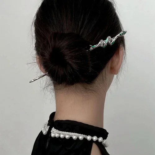 Vista 4 de Paquete de 4 palitos para el cabello con diseño de serpiente para cabello largo, accesorios para el cabello 2 en 1, horquilla de estilo chino