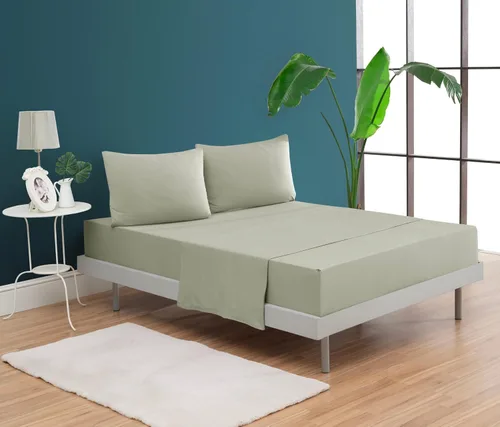 Vista 10 de Juego de sábanas de cama 100% algodón con bolsillo profundo - Tejido jersey de camiseta - Extra suave - Fácil ajuste - Juego de 4 piezas con fundas