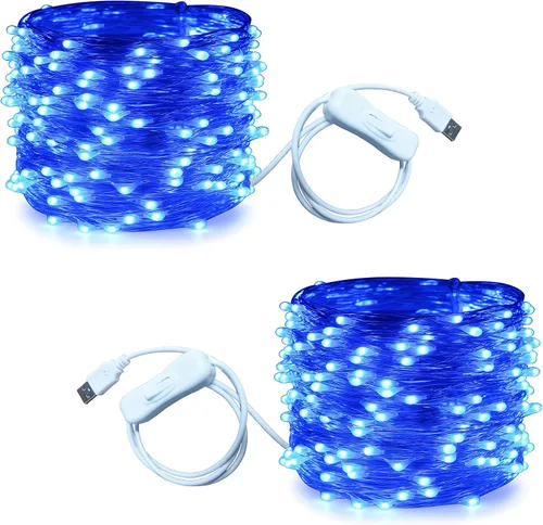 Vista 16 de RUICHEN Guirnalda de luces USB de 33 pies, 100 luces LED con interruptor de encendido/apagado (blanco cálido, paquete de 2)