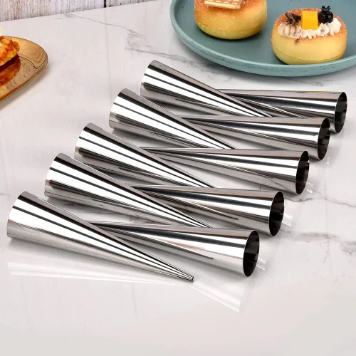 Vista 3 de Molde de cuerno de crema, cono de helado de acero inoxidable y molde de pastelería reutilizable en forma tubular para hornear, herramienta