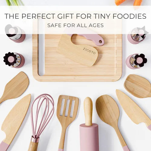 Vista 7 de Juego de cocina y horneado de madera para niños - Herramientas de cocina seguras y reales que brindan a los niños pequeños una experiencia de cocina