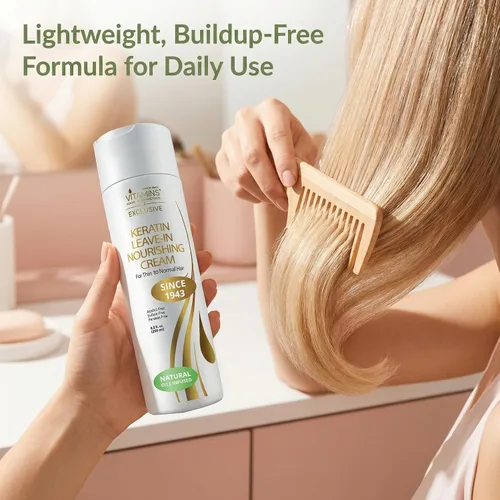 Vista 7 de VITAMINS hair cosmetics Acondicionador sin enjuague de queratina para cabello fino, hidratante ligero y crema desenredante hidratante para cabello