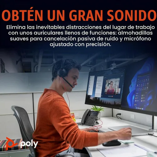 Vista 2 de Plantronics Poly Blackwire 5220 - Audífonos estéreo USB-C con conector de 3.5mm + adaptador USB-C/A