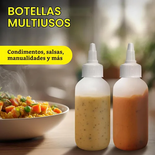 Vista 4 de BRIGHTFROM Botellas exprimibles para condimentos, botellas vacías de 4 onzas, tapa superior giratoria, a prueba de fugas, ideal para salsa