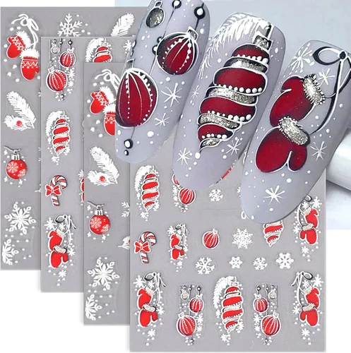 Vista 14 de 10 calcomanías de uñas de Navidad de invierno para mujeres, dibujos animados 3D, alce, muñeco de nieve, campanas de Papá Noel, copo de nieve