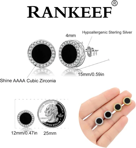 Vista 3 de RANKEEF Aretes para hombre, aretes para hombre, chapados en oro de 18 quilates, hipoalergénicos, redondos, con circonita cúbica, hip hop, cruz
