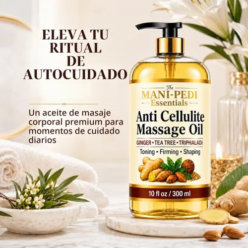 Vista 6 de Aceite de masaje anticelulítico, tonifica, reafirma y forma visiblemente con jengibre, árbol de té y hierbas naturales, fórmula no grasosa