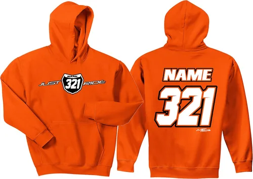 Vista 2 de Just Ride Sudadera con capucha personalizada para motocross, para jóvenes, color naranja