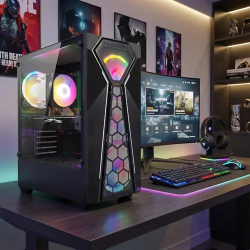 Vista 5 de STGAubron Computadora de escritorio para videojuegos, AMD Ryzen 3 3200G 3.6 GHz, Radeon RX 580 8G GDDR5, 16G RAM, 512G SSD, WiFi 600M, BT 5.0