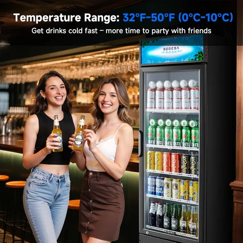 Vista 5 de BODEGACOOLER Refrigerador Comercial de Bebidas, 12.5 Pies Cúbicos Refrigerador Comercial Merchandiser Negro, Luz LED/Estantes Ajustables