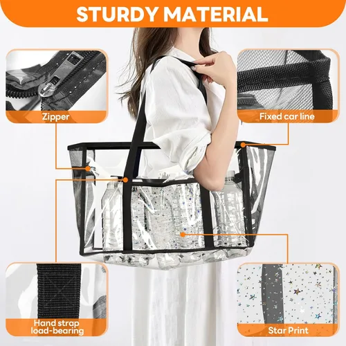 Vista 4 de Bolsa de mano transparente para playa - Bolsa impermeable de PVC aprobada para estadio - Bolsa transparente extra grande para piscina, concierto