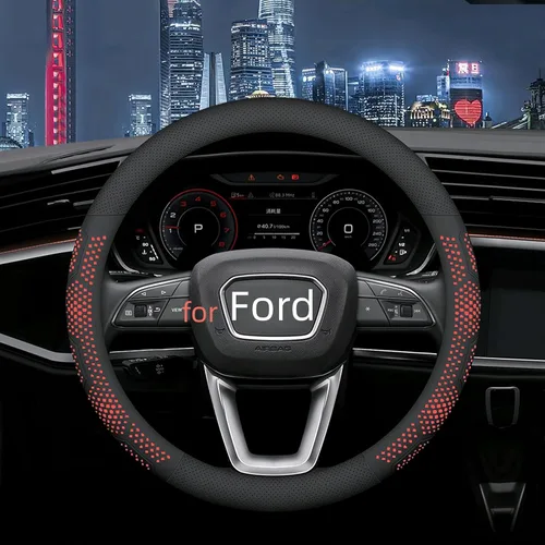Vista 8 de Yangday Funda de cuero para volante para Ford F150 F250 F350, 15.5-16 pulgadas Funda para volante de coche con partícula antideslizante de masaje