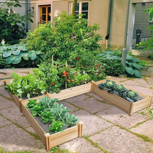 Vista 8 de GRAFFY - Camas de jardín elevadas de madera en forma de U al aire libre, caja de maceta elevada de madera, contenedor de jardín para flores