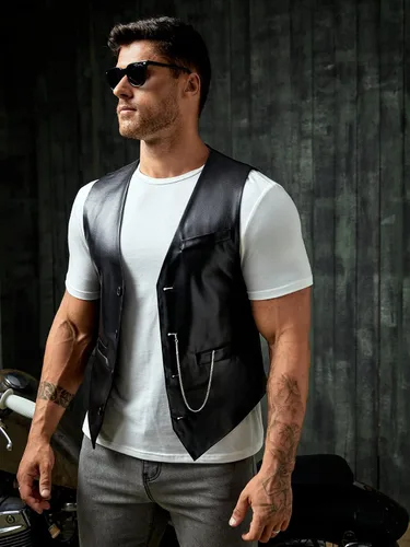 Vista 5 de Verdusa Chaleco de motociclista sin mangas de piel sintética para hombre