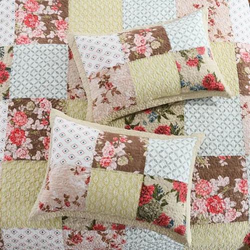 Vista 5 de ABREEZE Juego de edredón de retazos, ropa de cama tamaño Queen, reversible, transpirable, colorido, colcha acolchada floral con fundas de almohada
