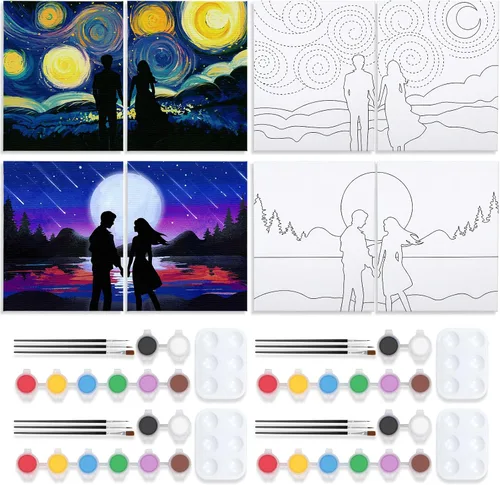 Vista 15 de VOCHIC Paquete de 4 kits de fiesta de 8 x 10 pulgadas, kit de pintura de lienzo predibujado para pintura para adultos, suministros de pintura