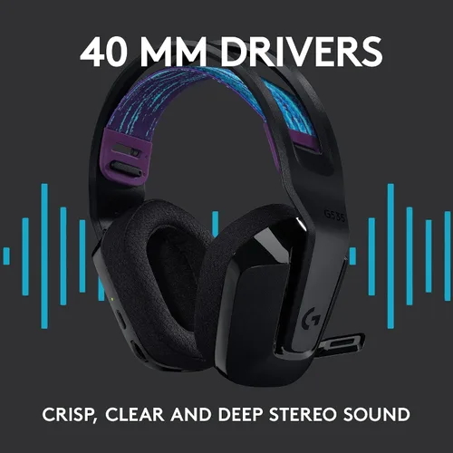 Vista 9 de Logitech G 535 Lightspeed - Auriculares inalámbricos para juegos, ligeros en la oreja, micrófono abatible para silenciar, estéreo, compatible