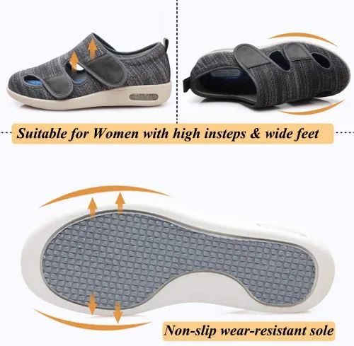 Vista 4 de W&LESVAGO Zapatos para diabéticos con edema de ancho ancho para mujer, cierre ajustable, amortiguación de aire, sandalias ligeras y cómodas, zapatos