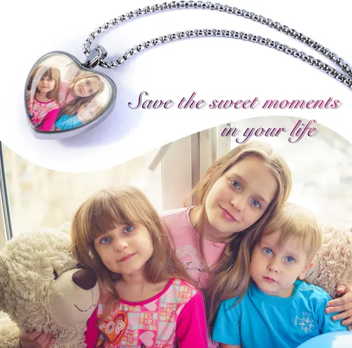 Vista 2 de Aro Torliy - Collar personalizado con imagen 2 fotos personalizadas en ambos lados collar personalizado de acero inoxidable con imagen de corazón