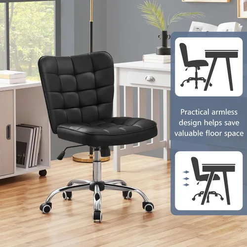 Vista 4 de Yaheetech Silla de Escritorio de Oficina Moderna Acolchada sin Brazos de Computadora Tapizada en Cuero Sintético con Altura de Asiento Ajustable