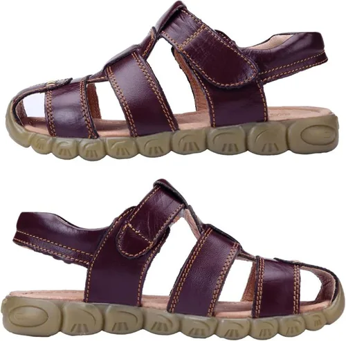Vista 6 de DADAWEN - Sandalias deportivas de cuero para niños y niñas, puntera cerrada, para exteriores (para bebés, niños pequeños y grandes)