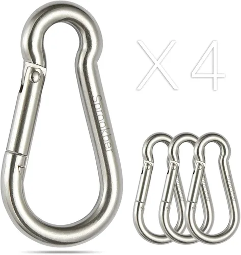 Vista 7 de sprookber Mosquetón de acero inoxidable con resorte - 304 clips resistentes de acero inoxidable, juego de 4