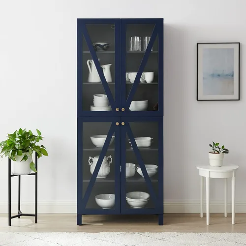 Vista 10 de Crosley Furniture Cassai - Armario de almacenamiento alto para despensa con estantes, cocina, comedor o lavandería, color azul marino