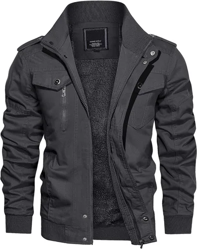 Vista 12 de CRYSULLY - Abrigo de invierno para hombre, estilo casual, con forro polar, bolsillos múltiples, estilo campo, con capucha extraíble