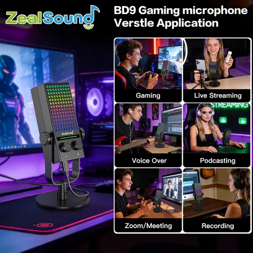 Vista 8 de ZealSound Micrófono USB para juegos para Xbox PC, Mac, iPhone y Android, micrófono de reducción de ruido con silencio de un toque, control
