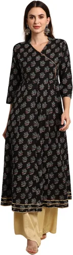 Vista 3 de Janasya Kurta de algodón negro para mujer india