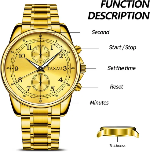 Vista 7 de Taxau Mens Watches Stainless Steel Waterproof Watches for Men Luxury Roman Numerals with Day Date Watch Men Classic Analog Quartz Large Face Mens