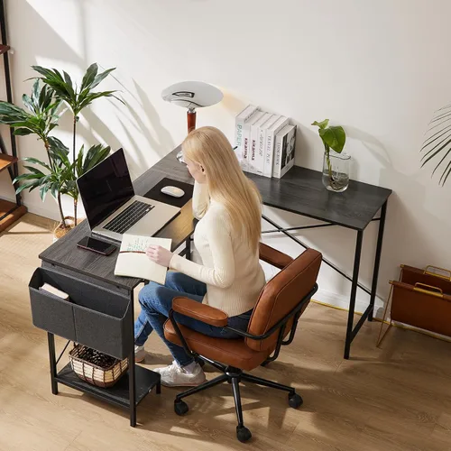 Vista 2 de Sweetcrispy Escritorio para juegos en forma de L, mesa de esquina para computadora, juegos de PC con soporte de CPU, bolsa lateral para el hogar