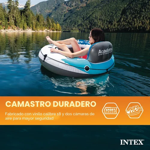 Vista 4 de INTEX 56825EP River Run 1 - Salón flotante inflable: respaldo cómodo, portavasos integrados, asas de agarre duraderas, cuerda de agarre completa