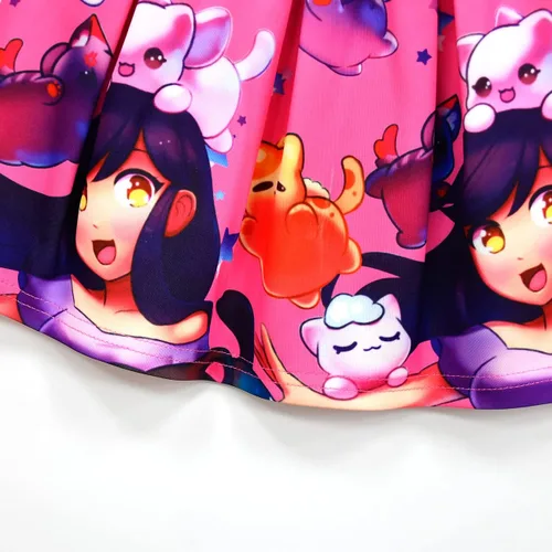 Vista 5 de Vowdicua Cute Cartoon Printed Game Character Short Sleeve Shirt Dress 3 Pieces