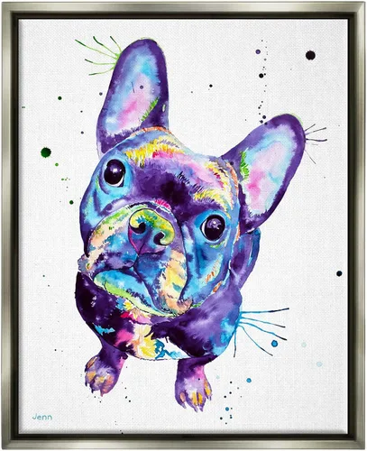 Vista 11 de Stupell Industries Giclée de perro de tono morado de bulldog francés, diseño de Jen Seeley