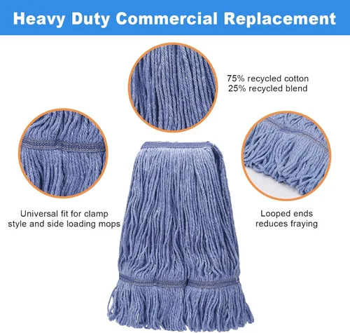 Vista 2 de General Cleaning Mop - Repuesto comercial resistente, cabezal de trapeador de alta resistencia, repuesto comercial, repuesto de cabezal de hilo