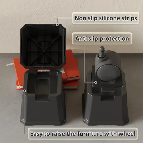 Vista 5 de Paquete de 9 elevadores de cama de 3 pulgadas resistentes para muebles que se adaptan a ruedas de cama, sofá, mesa y sofá, color negro For Wheels