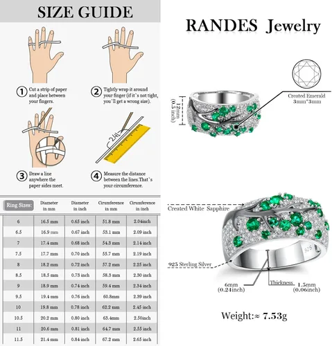 Vista 6 de Anillo de plata de ley 925 para mujer, diseño de ramas de cerezo, creado en laboratorio, rubí y esmeralda