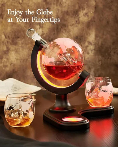 Vista 4 de Regalos para hombres y papá, juego de decantadores de whisky Kollea con iluminación única de globo y 7 colores RGB, regalo divertido de Navidad