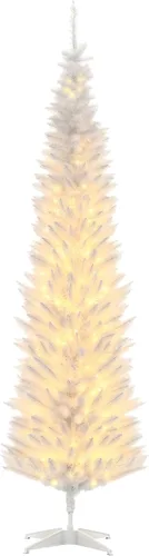 Vista 12 de HOMCOM Árbol de Navidad artificial preiluminado de 1.5 m en forma de lápiz, decoración festiva con 250 ramas superficiales coloridas, 150 luces LED