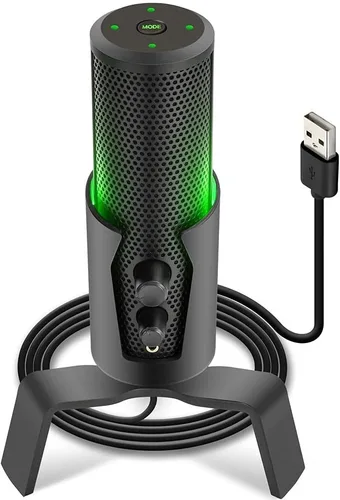 Vista 8 de Pyle Micrófono dinámico USB/XLR para podcasting, transmisión y juegos, micrófono de grabación cardioide con iluminación RGB, botón de silencio
