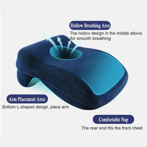 Vista 4 de Almohada de almohada para dormir de oficina para siesta de escritorio, almohada de siesta boca abajo con diseño de agujero brethable, almohada
