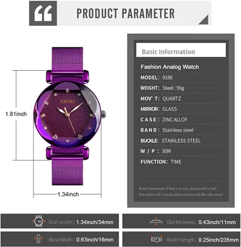 Vista 6 de SKMEI Lady Watches for Women Waterproof Casual Fashion Dress Japanese Quartz Movement Luminous Mesh Stainless Steel Wristwatch Gifts Rose Gold Black