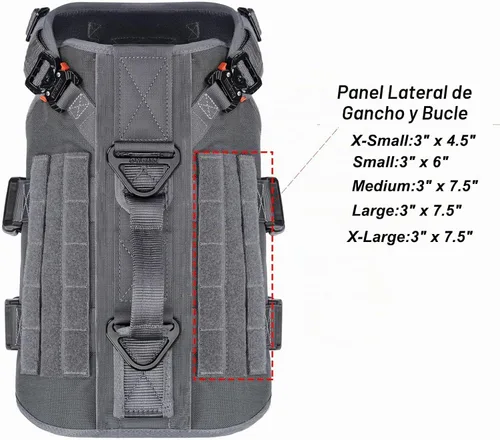 Vista 4 de ICEFANG GN3 Arnés táctico para perros con 6 hebillas, chaleco Molle con asa, cobertura de 3/4 del cuerpo, panel de velcro para parche de Gris wolf
