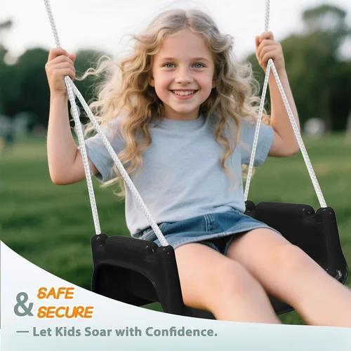 Vista 9 de Columpio mejorado para niños pequeños con bandeja, columpio para bebé al aire libre con diseño desmontable, cinturón de seguridad, marco plegable