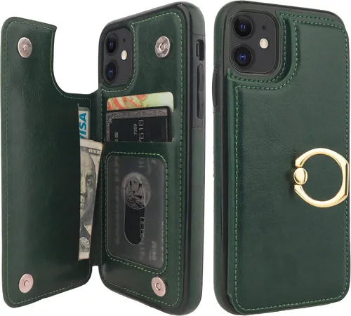 Vista 15 de ONETOP Funda tipo cartera para iPhone 11 con tarjetero de crédito, color Negro